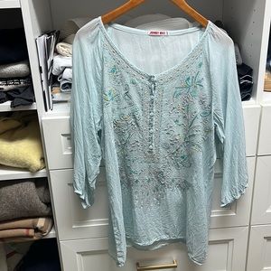 Johnny Was light blue flowy shirt